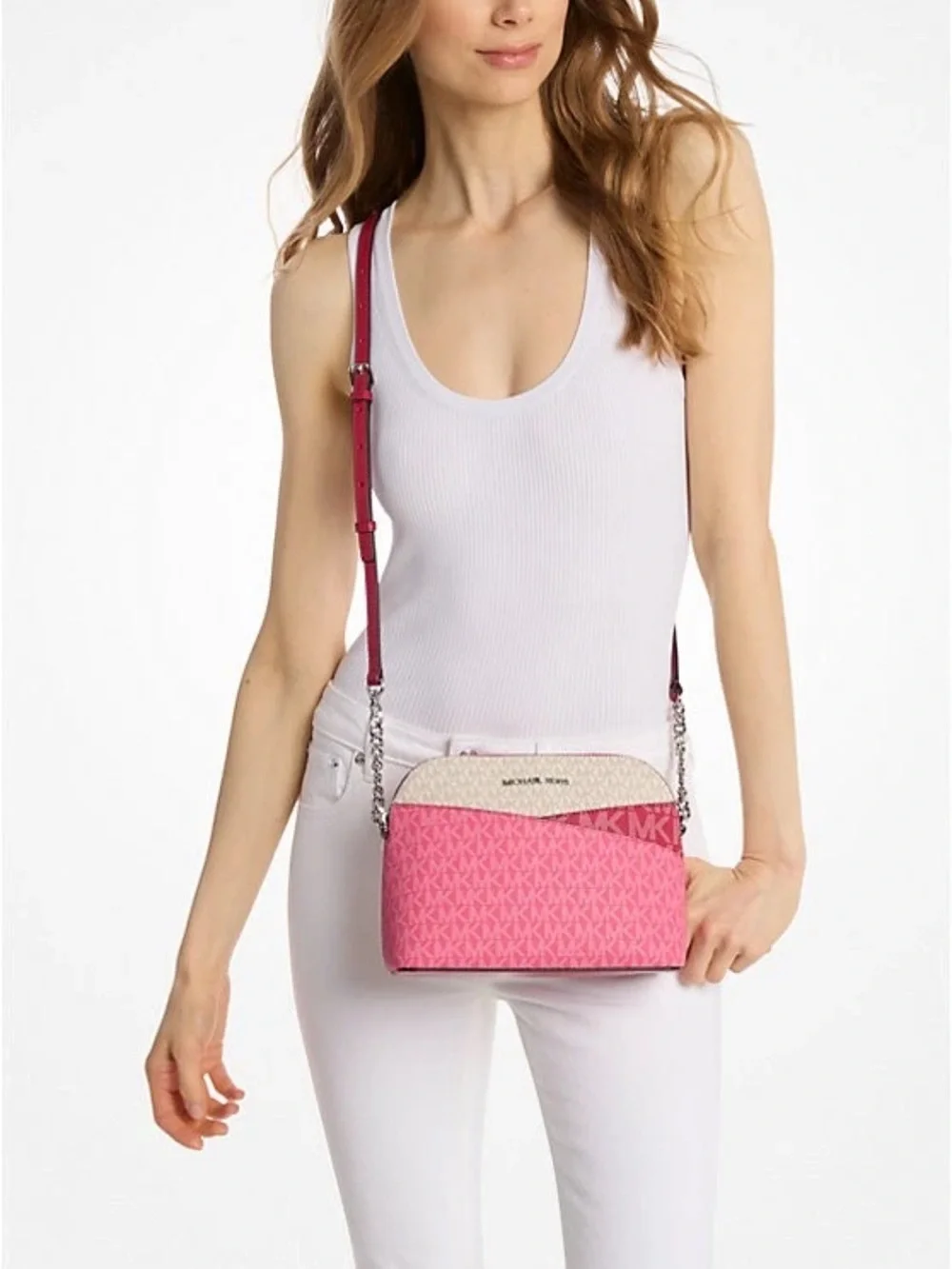 New Michael Kors Jet Set Travel Medium Dome Crossbody Dark Raspberry Multi